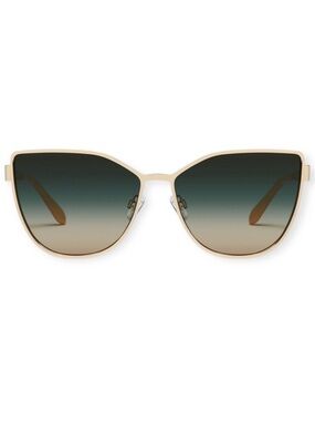 QUAY In Pursuit Sunglasses Gold Frame Palm Green Taupe Lens Oversized CatEye NWT